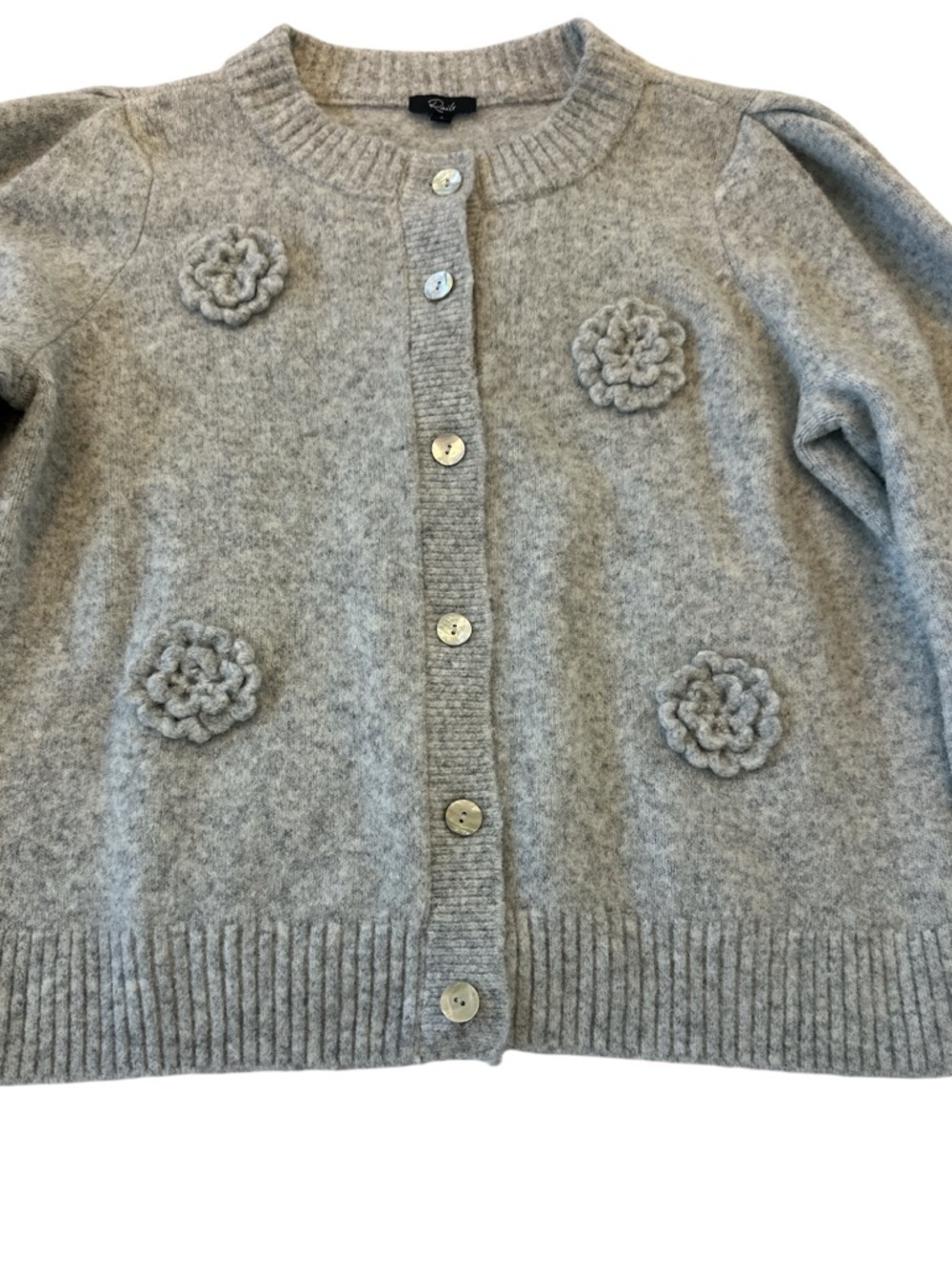 Rails Francesca 3D Floral Wool Cardigan in Heather Gray - Picture 6 of 13